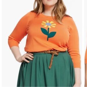 Modcloth Sunflower Personal Growth Sweater Size 1X Cotton Modal Bright Flower